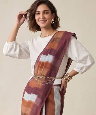 Multicolor linen striped bollywood digital print saree 2