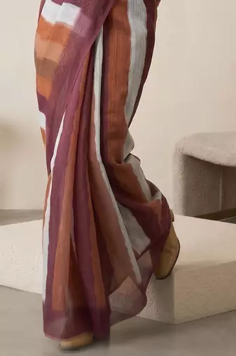 Multicolor linen striped bollywood digital print saree