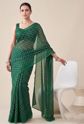 green chanderi dot digital print bollywood saree 4
