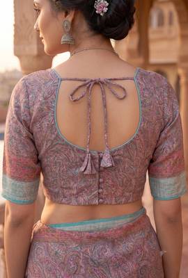 turquoise blue chanderi kalamkari printed ready to wear saree 5