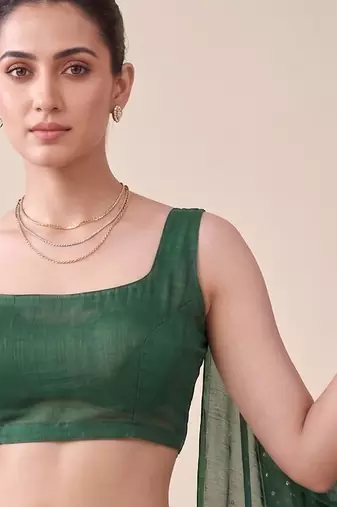 green chanderi dot digital print bollywood saree