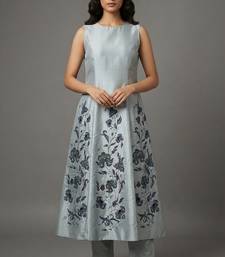 Light grey floral embroidered anarkali kurta set