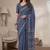 Indigo linen block print bollywood digital print saree