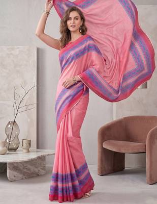 baby pink chanderi geometric digital print bollywood saree 1