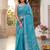 teal blue chanderi graphic printed ready to wear saree