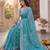 teal blue chanderi graphic printed ready to wear saree