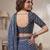 Indigo linen block print bollywood digital print saree