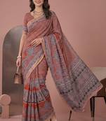 Cinemon linen block print bollywood digital print saree