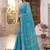 teal blue chanderi graphic printed ready to wear saree