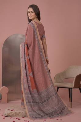Cinemon linen block print bollywood digital print saree 2