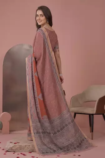 Cinemon linen block print bollywood digital print saree