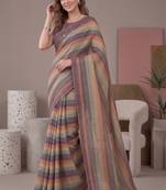 Multicolor linen striped bollywood digital print saree