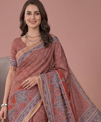 Cinemon linen block print bollywood digital print saree 3