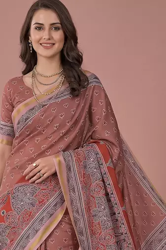 Cinemon linen block print bollywood digital print saree