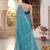 teal blue chanderi graphic printed ready to wear saree