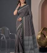 Black  linen ajrakh print bollywood digital print saree