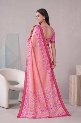peach pink chanderi block digital print bollywood saree 4