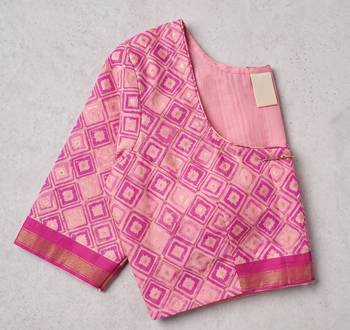 peach pink chanderi block digital print bollywood saree 5