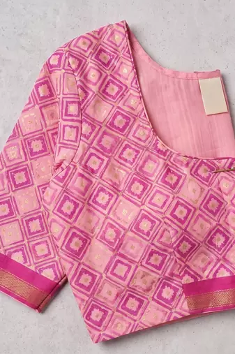 peach pink chanderi block digital print bollywood saree