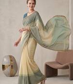 beige chanderi geometric digital print bollywood saree