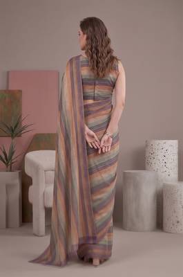 Multicolor linen striped bollywood digital print saree 4