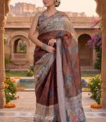 brown chanderi digital printed ready to wear saree
