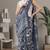 Blue linen geometric bollywood digital print saree