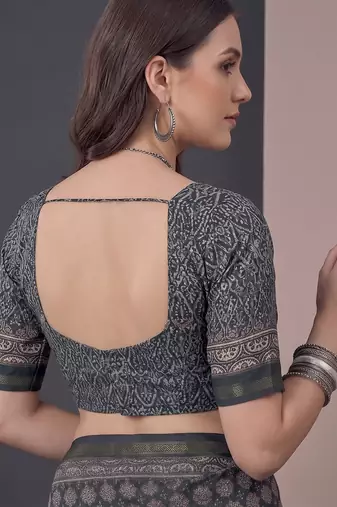 Black  linen ajrakh print bollywood digital print saree