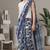 Blue linen geometric bollywood digital print saree