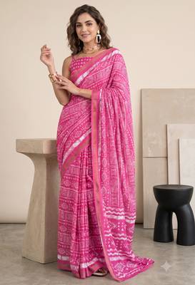 Pink linen shibori bollywood digital print saree 1