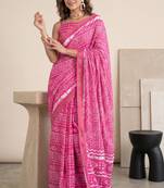 Pink linen shibori bollywood digital print saree