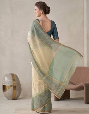 beige chanderi geometric digital print bollywood saree 3