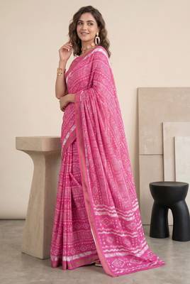 Pink linen shibori bollywood digital print saree 2