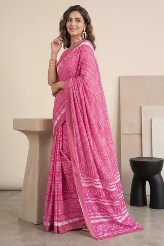 Pink linen shibori bollywood digital print saree