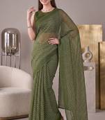 olive green chanderi zig-zag digital print bollywood saree