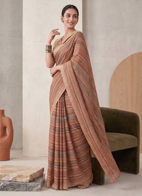 Multicolor linen striped bollywood digital print saree 2