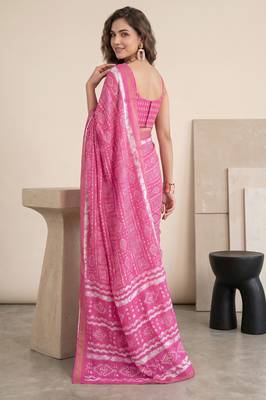 Pink linen shibori bollywood digital print saree 3