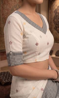 off white & grey chanderi ethnic butti printed ready to wear saree 5