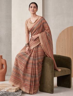 Multicolor linen striped bollywood digital print saree 3
