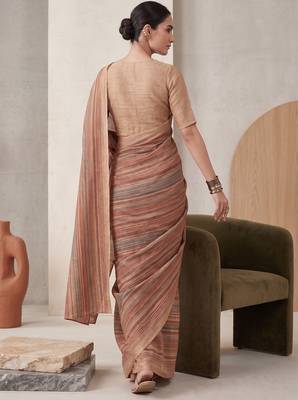 Multicolor linen striped bollywood digital print saree 4