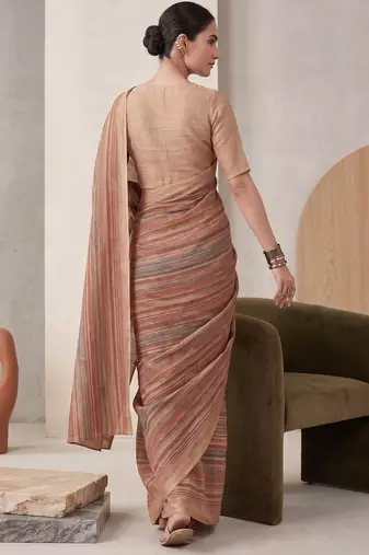 Multicolor linen striped bollywood digital print saree