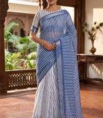 blue & white chanderi leheriya printed ready to wear saree