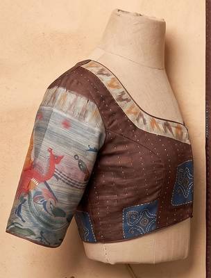 brown chanderi digital printed ready to wear saree 5