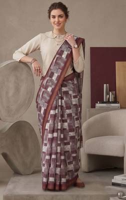 Maroon linen geometric bollywood digital print saree 3