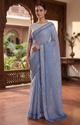 blue & white chanderi leheriya printed ready to wear saree 2