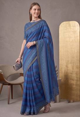 blue chanderi digital print bollywood saree 1