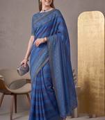 blue chanderi digital print bollywood saree