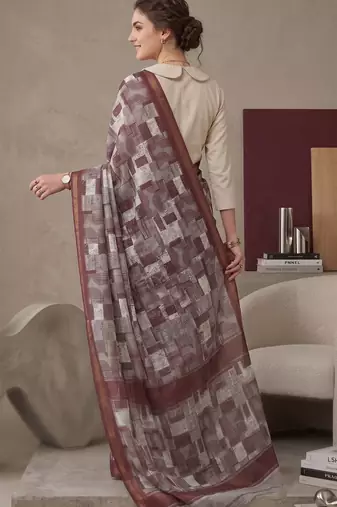 Maroon linen geometric bollywood digital print saree