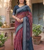 brown & grey chanderi bandhani printed ready to wear saree