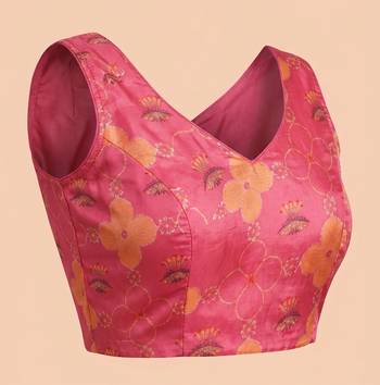 Rose pink linen floral bollywood digital print saree 4
